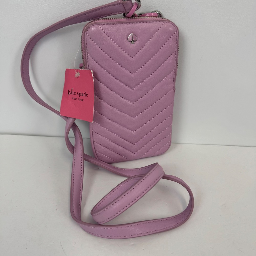 Kate Spadeβ Amelia Resin Phone Crossbody Bag Sweet Pea Pink Quilted Leather NWT